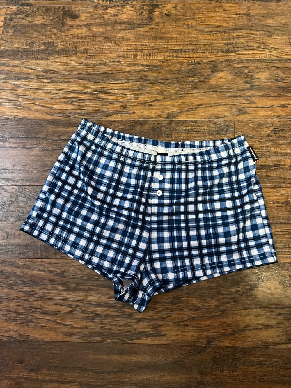PLAYBOY Navy and White Plaid Athletic Lounge Shorts